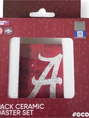 Alabama Crimson Script 'A' Ceramic Coaster Set - Crimson & White